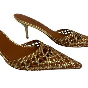 Y2K Hype Gold And Brown Woven Leather Mules.